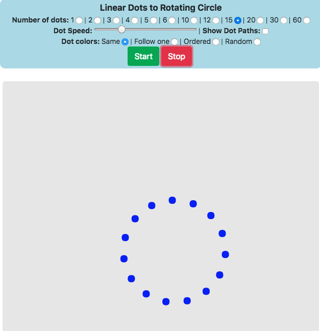Interactive Dot Illusion (Individual Linear Motion Yields Circular Motion)  - Engaging Data