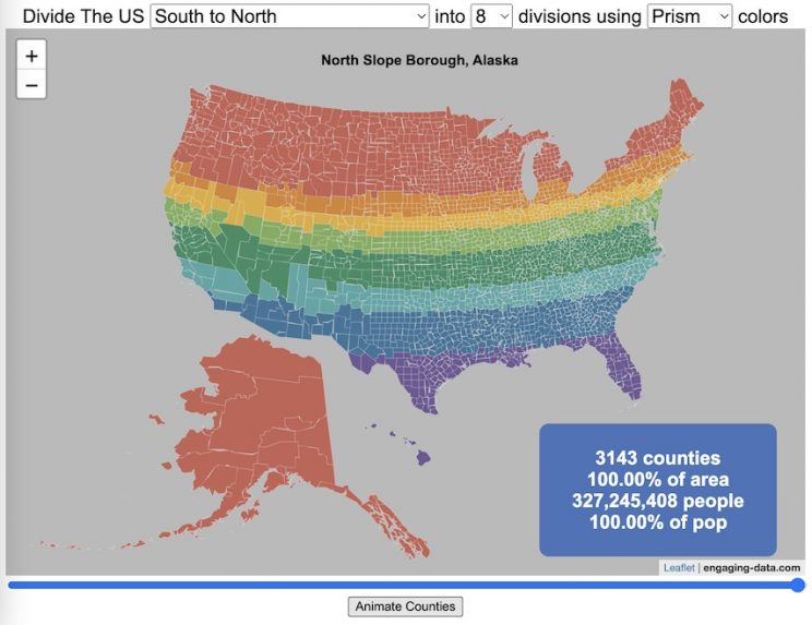 map of US split into 8 regions by population